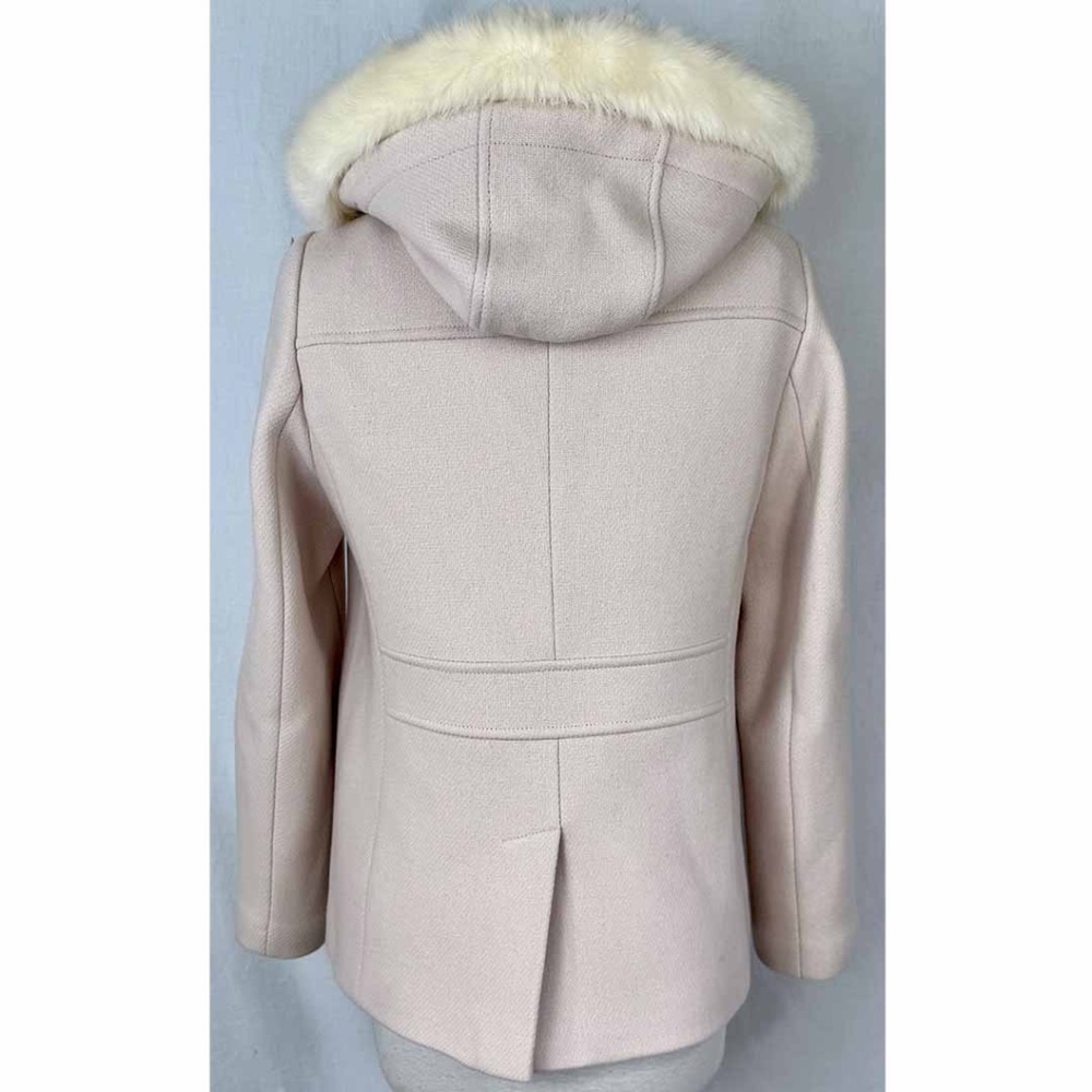 TALBOTS Size 4 Ivory Wool Blend Faux Fur Trim Detachable Hood Toggle Coat Jacket - Picture 4 of 10